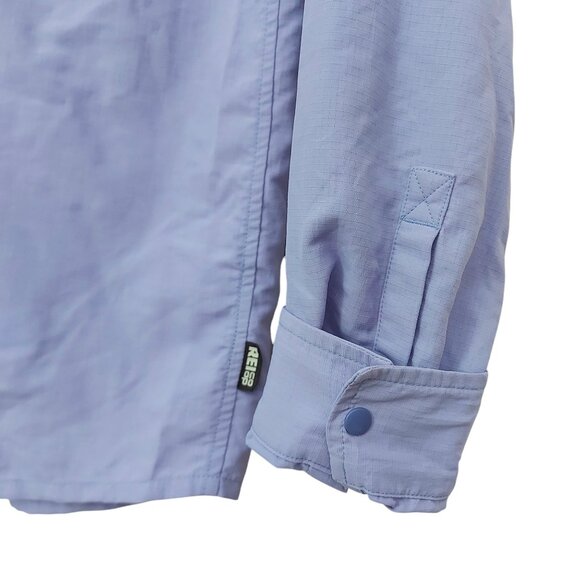 Rei-coop Ripstop Shirt Kids 14-16 Blue Roll Tab Sleeve Snaps Outdoor Hiking - Picture 5 of 12